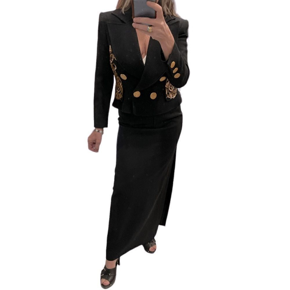 Alan Austin Beverly Hills Black Vintage Wool Pencil Maxi Skirt.Size 44